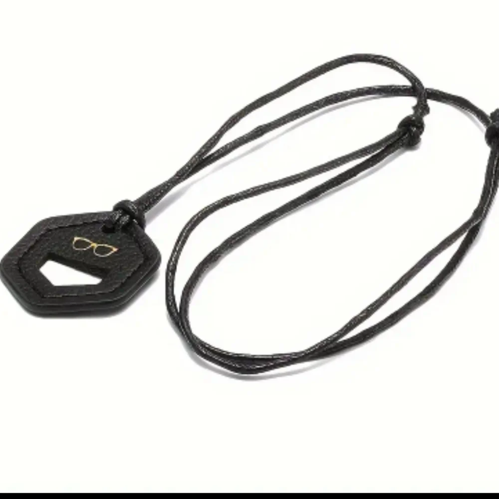 Eyeglass Necklace Faux Leather  Holder Black